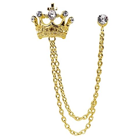 Crystal Crown Hanging Chain Brooch Suit Pin,Vintage Gold Crown Brooch,Suit Stud,Shirt Studs,Lapel Pin Accessories for Men Women (Gold) Cover