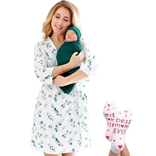 Image of ECO BABY Mommy and Me Robe and Swaddle Set | Maternity Robe and Matching Baby Set for Girl, Boy | Hospital Labor and Delivery