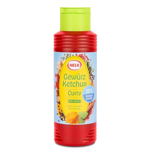 HELA - Gewürz Ketchup Curry delikat 300ml - 30% weniger Zucker & ohne Süßungsmittel - würzig-milder Curry Ketchup in - vegan laktosefrei ohne Konservierungsstoffe - ideal zum Dippen & Grillen