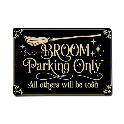 Image of Broom Parking Only Sign Pattern Tin Sign Vintage Metal Poster Retro Bar, Home, Man Cave, Kitchen, Laundry Room Wall Art Decor Gift 8x12 Inch