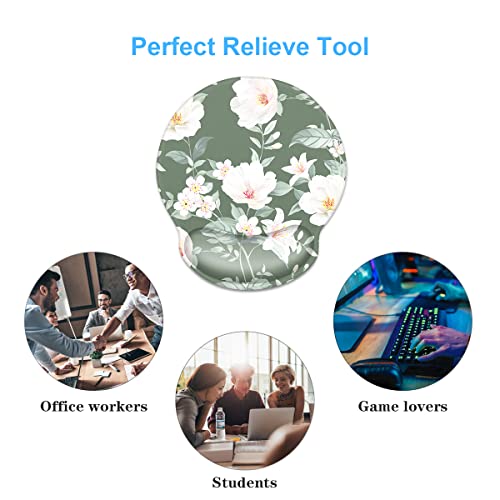 Waveyu Cute Ergonomic Mouse Pad With Wrist Support, Non Slip Rubber Base Pad, Computer Laptop Desk Accessories For Women Men Mousepad For Home, Office, Gaming, Working Easy Typing,Green Flower #TOP5