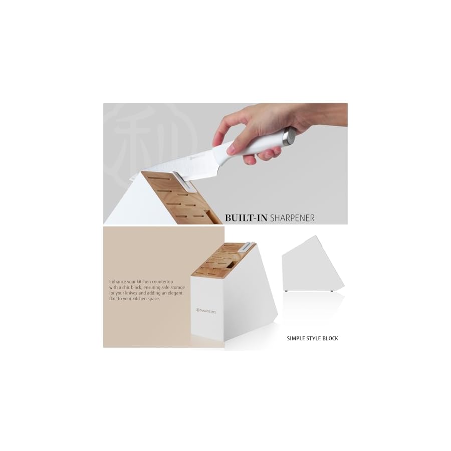 White-Knife-Set-with-Block-13-Pieces-Knife-Block-Set-with-Built-in-Sharpener-Scissors-for-Kitchen-High-Carbon-Stainless-Steel-Knife-Set White Knife Set with Block, 13 Pieces Knife Block Set with Built-in Sharpener Scissors for Kitchen, High Carbon Stainless Steel Knife Set