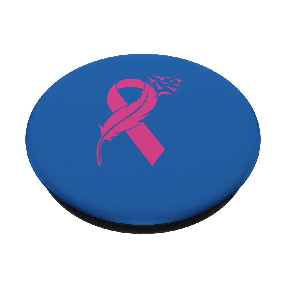 Ribbon Breast Cancer Tee Graphic PopSockets Swappable PopGrip, Black - Image 2