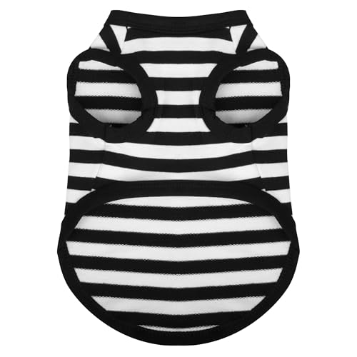 Image of Paiaite Striped Shirt Happy Color Cotton Sleeveless Puppy Shirts Breathable Pet Apparel Tank Top Colorful Puppy Sweatshirt Clothes for Small Medium Dogs Black M