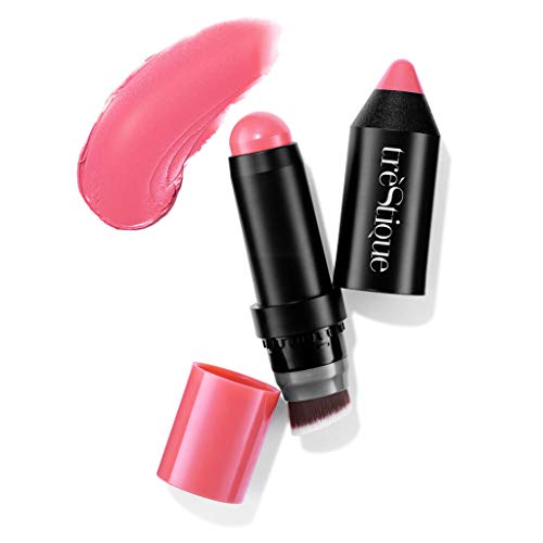 treStiQue Blush Stick, Vegan Blush Stick With Built-In Blush Brush, Pink Blush Makeup For Women, Rose Blush Makeup, 2-In-1 Creamy Blush Makeup