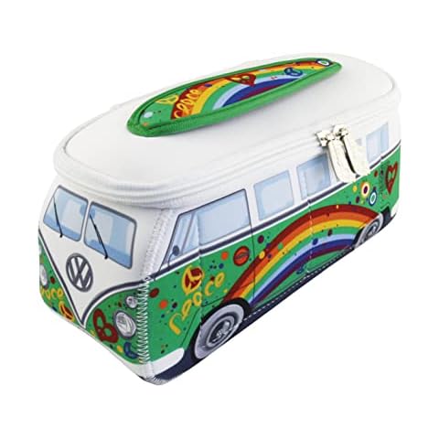 BRISA VW Collection - Volkswagen Neoprene Universal Makeup Cosmetics Toiletry Travel Pharmacy Bag in T1 Bus Design (Peace/Green) (Small (9.1 x 4.3 x 3.1 inches)) Cover