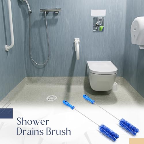 Image of Baderke 2 Pcs Drain Brush Pipe Cleaning Tube Brush, Blue, 19.7 x 2 Inch