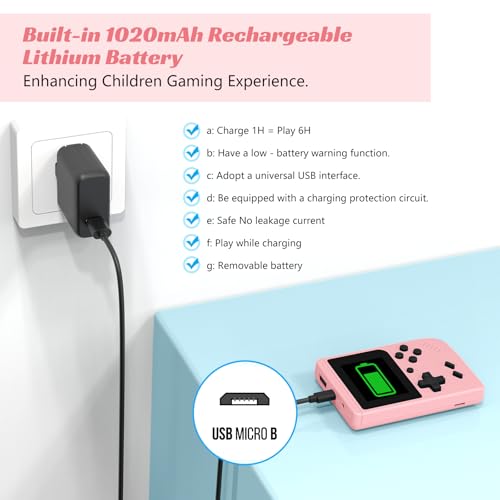 Image of Mini Retro Handheld Games Console, Built-in 400 Video Games, Portable Video Gaming Player with 3.0 Inch IPS Screen and Rechargeable Battery(Pink)