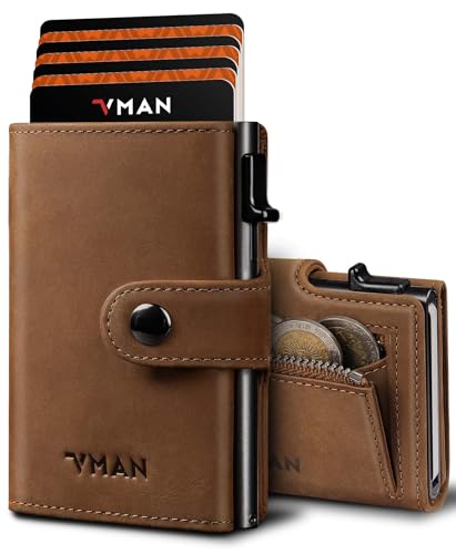 VMAN Portefeuille Homme, Portefeuille Slim avec Poche à Monnaie, Protection RFID, Portefeuille en Cuir Premium pour 8–11 Cartes, Petit Porte-Cartes pour...