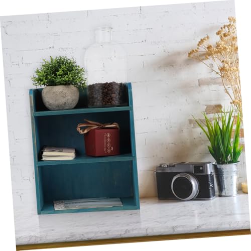 Organizador de madera azul para escritorio que soluciona el desorden de artículos varios 4