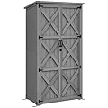 Outsunny Wooden Garden Shed, Outdoor Storage Cabinet with Waterproof Asphalt Roof, Narrow Tool Shed with Shelves and Lockable Doors, Gray