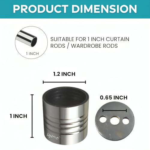 Image of Inme Stainless Steel Curtain Rod Holder Concealed Fit / Wall to Wall Curtain Bracket Set for Windows, Balcony, Door, Shower with Screws & Wall Plugs Included - 1 inch Glossy Silver (Pack of 2)
