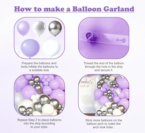 Image of Balloon Garland kit, pack of 63 pcs, Purple and silver chrome balloons with Paper butterfly for party decoratiom, home decoration items