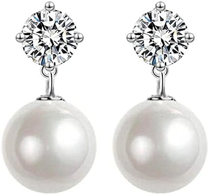 Pearl Earrings for Women, 925 Sterling Silver with Austrian Crystals Diamond Stud Pearl Drop Earring