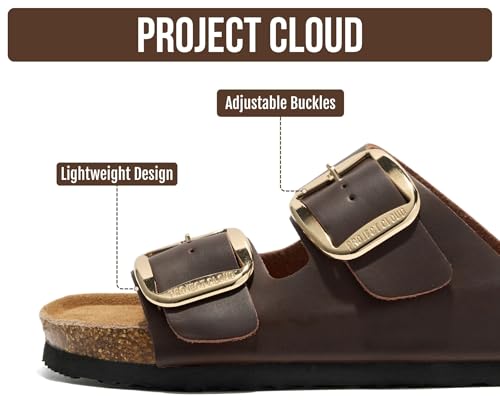 Image of Project Cloud 100% Genuine Leather Flat Sandals for Women 2026 Comfortable Beach Essentials Womens Sandals Memory Foam Vacation Essentials Slides for Women Footwear (Santorini)