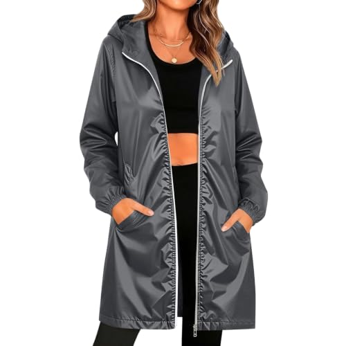 Chaqueta Mujer Invierno Chaqueta ligera e informal impermeable para mujer cortavientos moderna ideal uso diario otoño capa exterior (Grey, M)