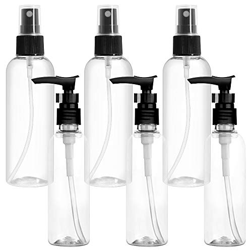 6 Pack Spray Bottles,Empty Plastic Clear Small Transparent Travel Bottles Pump Bottle Lotion Dispenser Bottle Set,Refillable Liquid Containers 3oz and 2 oz