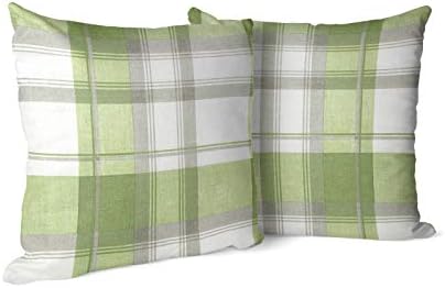 IT IDEAL TEXTILES Set of 2 Green Tartan Cushion Covers, Pair of Checked Design Cotton Cushion Covers, Luxury Piped Trim Cushion Cases, Sofa Chair Throw Pillow Cases, 17" x 17", 43cm x 43cm