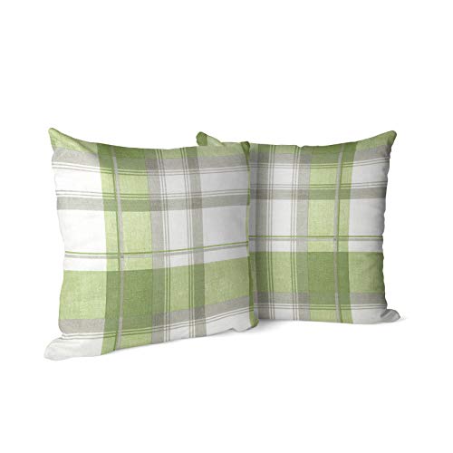 IT IDEAL TEXTILES Set of 2 Green Tartan Cushion Covers, Pair of Checked Design Cotton Cushion Covers, Luxury Piped Trim Cushion Cases, Sofa Chair Throw Pillow Cases, 17" x 17", 43cm x 43cm