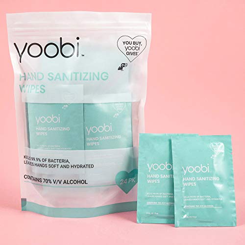 Yoobi | Hand Sanitizer Wipes | Individually Wrapped Travel Packets | 24 Pack