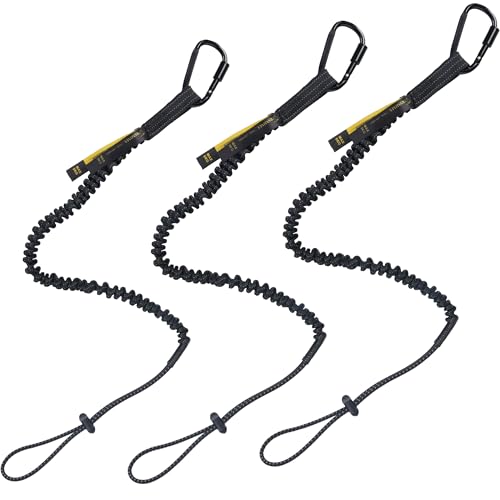 Image of TRSMIMA Safety Tether Tool Lanyard - 3 pack Fall Protection Lanyard with Single Aluminum Screw Lock Carabiner Metal Buckle Adjustable Loop End