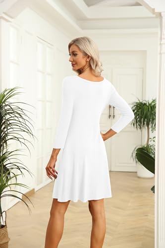Image of VIISHOW Womens Round Neck 3 /4 Sleeves A-line Casual Tshirt Dress with Pocket