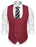 COOFANDY Men's Slim Fit Dress Suits Double Breasted Solid Vest Waistcoat,Red,Medium