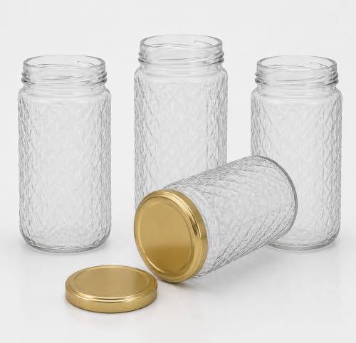 Image of Glass Jar with Air Tight Metal Lid I Kitchen Storage Jars for Spices, Coffee, Sugar & Dry Fruits I Grocery Storage Container I Kitchen Pantry Organiser Jar (DIAMOND GLASS JAR - 370 ml - PACK OF 4)