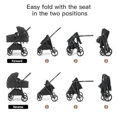 Image of Gromast 3-in-1 Baby Stroller, Convertible Stroller for Newborn Infant Toddler with Reversible Seat, UPF 50+ Canopy & Cup Holder - Black