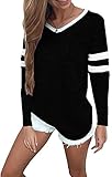 Sweetnight Women's Striped Tops Casual V Neck Baseball Tee Shirts Short/Long Sleeve Casual Blouse Color Block Tunic Tops