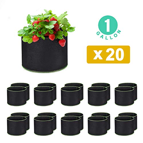 WOHOUS 20-Pack 1 Gallon Plant Grow Bags Heavy Duty Aeration Fabric Pots Thickened