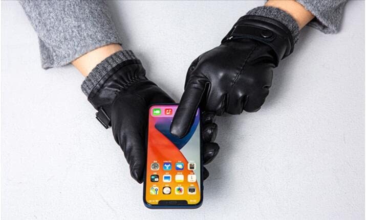 Guantes térmicos para Invierno Guantes de Cuero for Hombre Pantalla táctil Forro Polar Piel Oveja Invierno Negro Varios tamaños