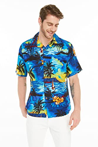 Image of Hawaii Hangover Family Matching Hawaiian Clothes, Sunset Blue | Family matching Hawaiian outfits, Sunset Blue, lightweight rayon, machine washable, tropical print, luaus, cruises