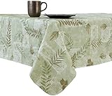 Boxed Fern Flannel Backed Vinyl Tablecloth Indoor Outdoor, 52-Inch by 70-Inch Oval, Sage