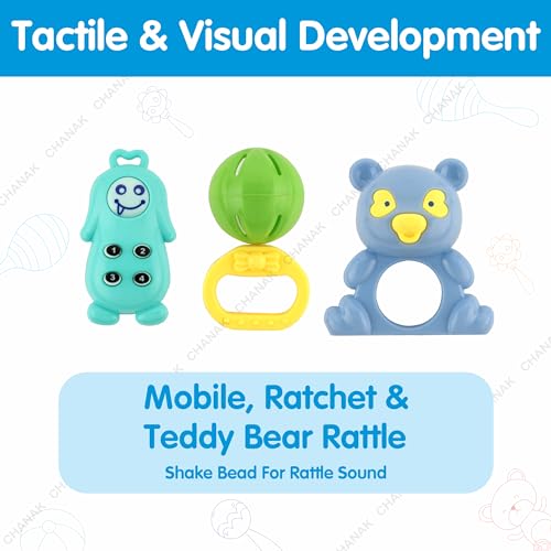 Image of Chanak Baby Kinder Rattle Set for 0-6 Months Old Baby, Non-Toxic, 100% BPA Free, Infant Grab, Spin & Shake Rattles, Colorful Rattles with 5 Pcs, Early Educational Sensory Toy, BIS Approved