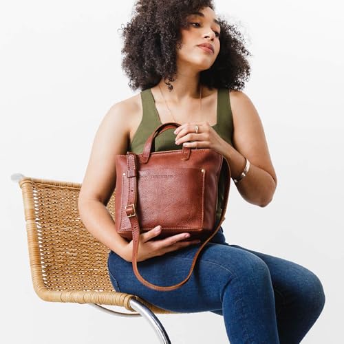 Portland Leather Mini Zipper Crossbody Tote for Women – Handmade & Durable with Outside Pocket