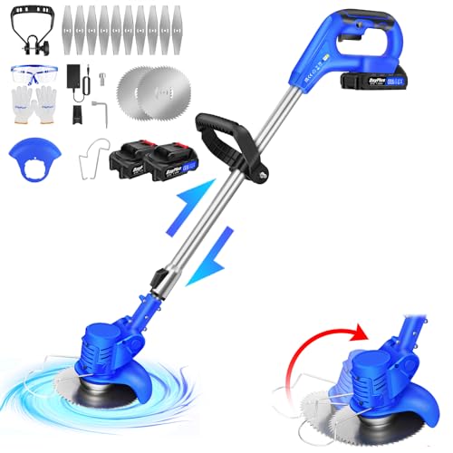 Desbrozadora eléctrica con batería, recortadora eléctrica de 21 V, diámetro de corte de 16 cm, varilla telescópica y cabezal giratorio, para cortar césped, cuidado del césped, entrada y jardín, 2