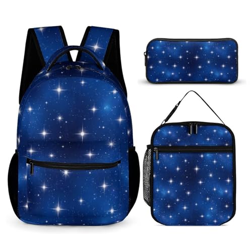 Backpack with Lunch Box & Cosmetic Bag Set Starry Sky Bookbag Daypack Set Backpack with Lunch Bag Storage Bags
