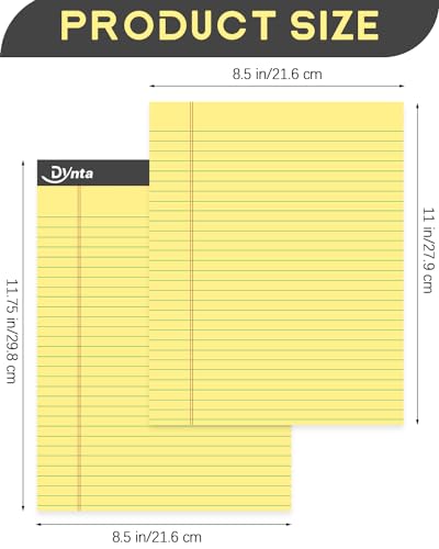 Dynta Notepads 8.5 x 11 Legal Pads Bulk, 12 Packs Letter Pads Micro Perforated Yellow Paper, Wide Ru