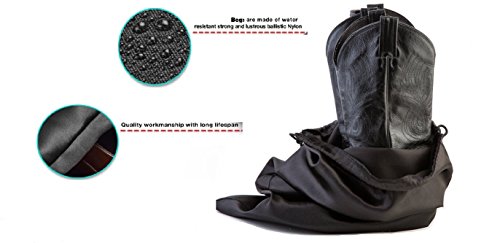 Travel and Storage Boot Bags, Cowboy Boot Bag, Made of Strong Water Proof Ballistic Nylon w/Locking Drawstring (Black) -Set of 4 Travel Boot Bags, 23" X 19"3