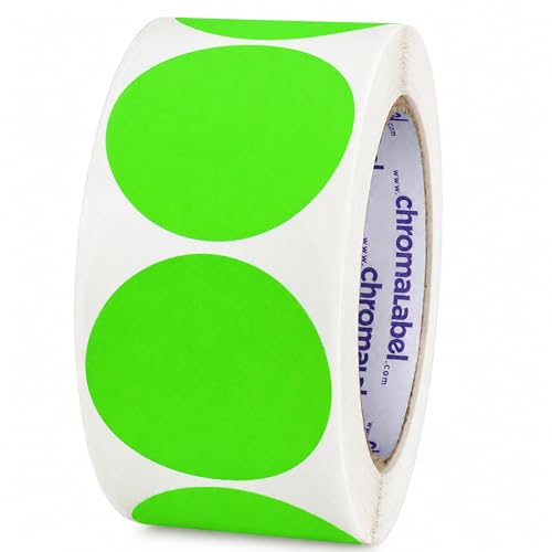 ChromaLabel 2 Inch Fluorescent Green Dot Stickers, Round Color Coding Labels, Writable Matte Paper Circle Stickers for Inventory, Classroom, Retail, Office, 500 Labels per Roll