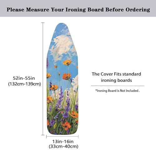 Image of Ironing Board Cover Decor 15x54 Inch, Iron Board Cover with Nose Pocket, Hook and Loop Fastening Stain Resistant,Protection Covers with Elastic Edge Oil Art Flowers Design