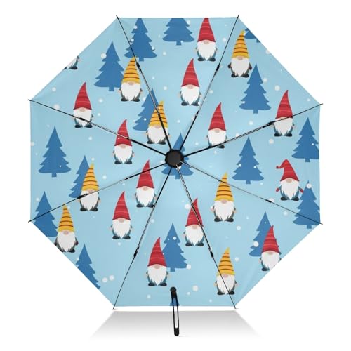Parapluie compact GAIREG automatique pliable avec motif nains mignons rouge jaune bleu