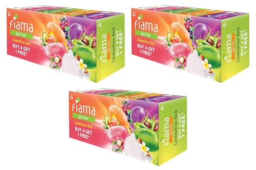 Fiama Gel Bar Celebration Pack With 5 unique Gel Bars & Skin Conditioners For Moisturized Skin, 625g (125g - Pack of 12+1), Soap for Women & Men, For All Skin Types