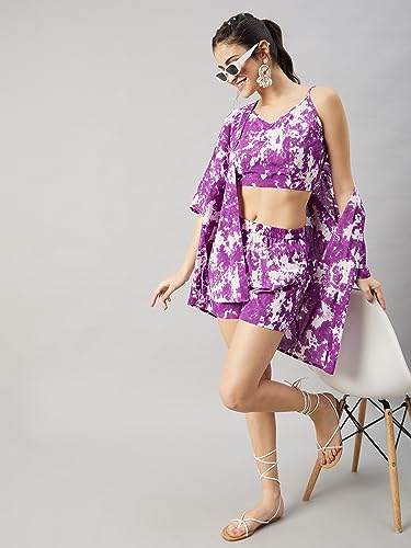 Image of WineRed Woman Purple 3pcs coord set with Shorts
