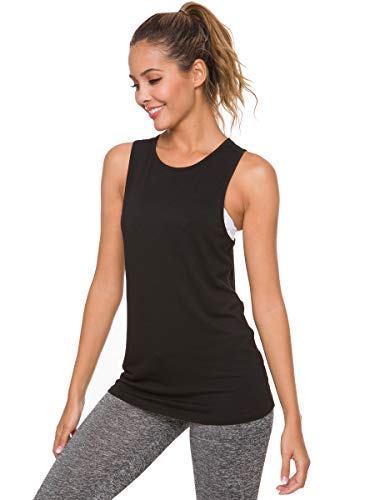 Laughido Women\'s Twist Open Back Workout Tops Sleeveless Shirts Gym Tank Tops (Black-01, Small)