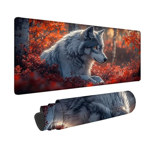 Tapis de souris loup antidérapant et imperméable de 80x40cm