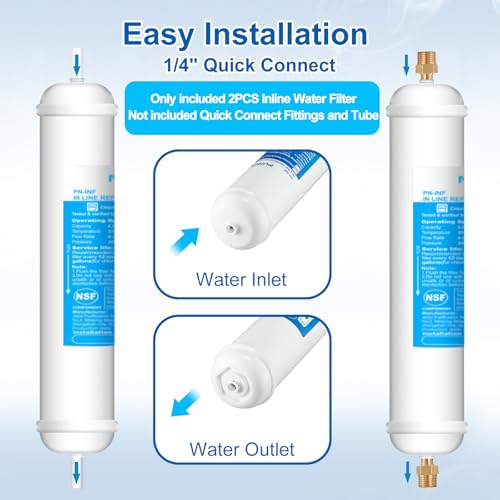 PURENAT Buzdolabı ve Buz Makinesi için Inline Su Filtresi (2 Paket), 1/4 "Push Connect Post Karbon Filtre Değiştirme Ters Osmoz Su Sistemi için