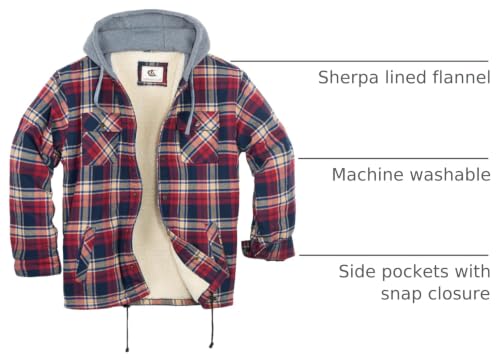 Image of COEVALS CLUB Men's Flannel Fleece Sherpa Quilted Lined Plaid Snap Work Shirt Jacket /Hooded