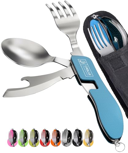 ORBLUE Campingbesteck Klappbar 2 Pack – 4-in-1 Outdoor Besteckset mit Messer, Gabel, Löffel & Flaschenöffner für Camping, Wandern und Reisen –...